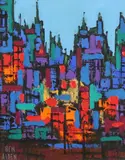 Ben Alden, Pop Art Cityscape, Oil on canvas