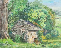 Barbara Cantera, Cottage Surrounded by Trees, Oil on canvas