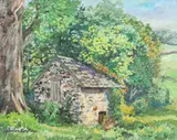 Barbara Cantera, Cottage Surrounded by Trees, Oil on canvas
