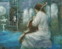 Robert J. Lee, Woman Playing Cello, Oil on canvas