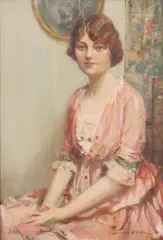 George Oscar Bayer, Lady in Pink, Oil on canvas