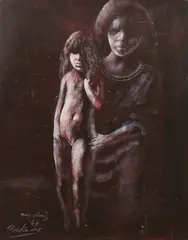 Noel Rockmore, Mother and Child, Oil on masonite