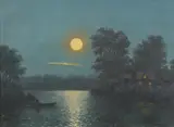 Moonlit Landscape by American School, Oil on canvas, sold Feb 2007