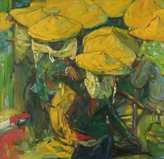 Asian Market Scene by Continental School, ASIAN MARKET SCENE, oil on canvas, sold Feb 2007
