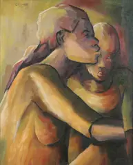 Dieudonné Cédor, Mother and Child, Oil on canvas board