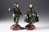 Paul D'Aire, Two Dutch Figures, Cast bronze with ivory faces and hands, signed on bases, atop rouge de fer bases