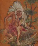 Native American Artist Unknown, Untitled, CHIEF BLACK ELK, oil on deer hide
