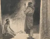 Remington Schuyler, Indian Boy with Chief, Charcoal