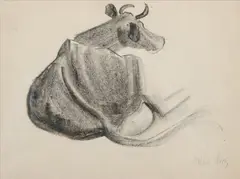 Milton Avery, RESTING COW c. 1937, Lithograph crayon on paper