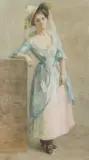 Jane S. Blaikley, Girl in Blue and Pink, Watercolor on paper