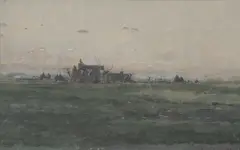De Lancey Gill, Landscape with House and Haystacks, Watercolor