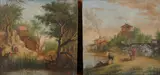 RIVER LANDSCAPES WITH FIGURES: A PAIR OF MINIATURE PAINTINGS, each signed with monogram "AR" lower right by Continental School, Oil on panel, sold Feb 2007
