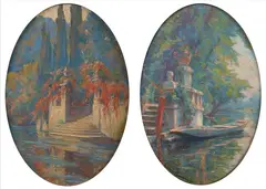 George Auguste Lavergne, STONE RIVER STEPS: TWO WORKS, each signed, Oil on board