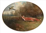 John Alfred Wheeler, The Fox and the Pheasant, Oil on board - Oval: 9 in. x 11 3/4 in