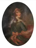 George Romney, Untitled, GIRL WITH RED HAIR, oil on canvas - Oval: 33 1/4 in. x 25 1/4 in