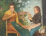 A. Gobi, Flower Sellers, Oil on canvas