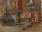Victor-Ferdinand Bourgeois, Old French Courtyard, Oil on canvas