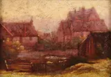 Torsten Waenerberg, Town in Early Evening Light, Oil on board