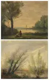 J. R. Berzeky, Untitled, FIGURES BY RIVER and LANDSCAPE: TWO WORKS, each signed lower right Oil on canvas