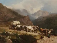 Oxen Team Pulling Wagon by András Markó, Oil on canvas, sold Feb 2007