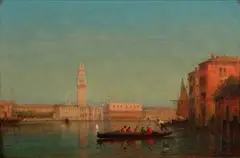 Charles Clément Calderon, View of Grand Canal with St, Oil on panel