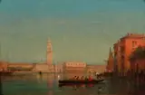 Charles Clément Calderon, View of Grand Canal with St, Oil on panel
