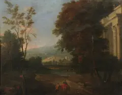 Pierre Patel, Untitled, ITALIANATE LANDSCAPE WITH FIGURES AND RUINS, oil on canvas