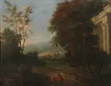 Pierre Patel, Untitled, ITALIANATE LANDSCAPE WITH FIGURES AND RUINS, oil on canvas