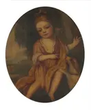 Untitled by English School, CHILD WITH PUPPY, oil on canvas - Oval: 29 3/4 in. x 24 3/4 in, sold Feb 2007