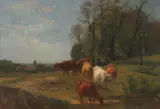 Joseph Foxcroft Cole, Cattle Drinking, Oil on canvas