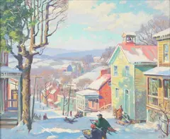 Garnet Jex, Sledding, Oil on canvas