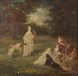 Morris Weston, Garden Party, Oil on panel