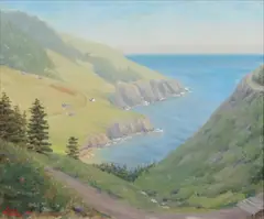 Arnold Warburton Lahee, Nova Scotia Cliffs by the Shore, Oil on canvas