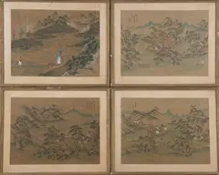 Yi-Chan, Mountain and River, Four ink and color on silk, sealed and