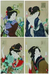 Yoshi Toshi, Bijin, Together with "Actors", two-color woodcut