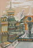 Marion Cunningham, Untitled, CHINA TOWN, color linocut