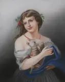Continental School, Untitled, YOUNG MAIDEN EMBRACING A SHEEP, pastel