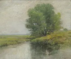 George W. Harvey, Landscape with Stream, Pastel