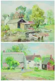 Anna Morse, BOATHOUSE and ARTIST PAINTING OUTDOORS: TWO WORKS, each signed, Watercolor