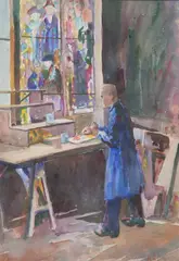 Anna Morse, Artist in Studio, Watercolor