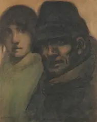 Eugene Higgins, Two Mysterious Figures, Ink, pastel, and charcoal