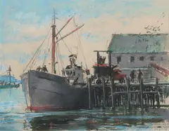 Frank T. Beatty, Unloading Red Fish, Pastel on paper