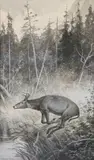 Hermann Gustave Simon, Deer at Dingman'S Ferry, Ink wash with white heightening