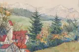 A. Powstenko, View of Eggental, Watercolor on paper mounted on paper