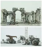 Nicholas Solovioff, ROMAN RUINS and HEAVY EQUIPMENT: TWO WORKS, each signed lower right, Watercolor on paper