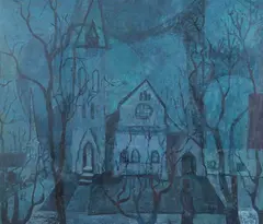 Antonio Joseph, Church at Night, Oil on board