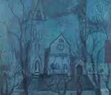 Antonio Joseph, Church at Night, Oil on board
