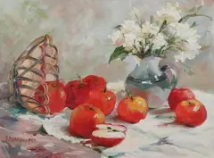 Helen Schnauffer, Still Life with Apples, Oil on canvas board