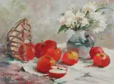 Helen Schnauffer, Still Life with Apples, Oil on canvas board