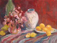 Helen Schnauffer, Still Life with Lemons, Oil on canvas board